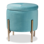 Baxton Studio Malina Contemporary Glam and Luxe Sky Blue Velvet Fabric Upholstered and Gold Finished Metal Storage Ottoman